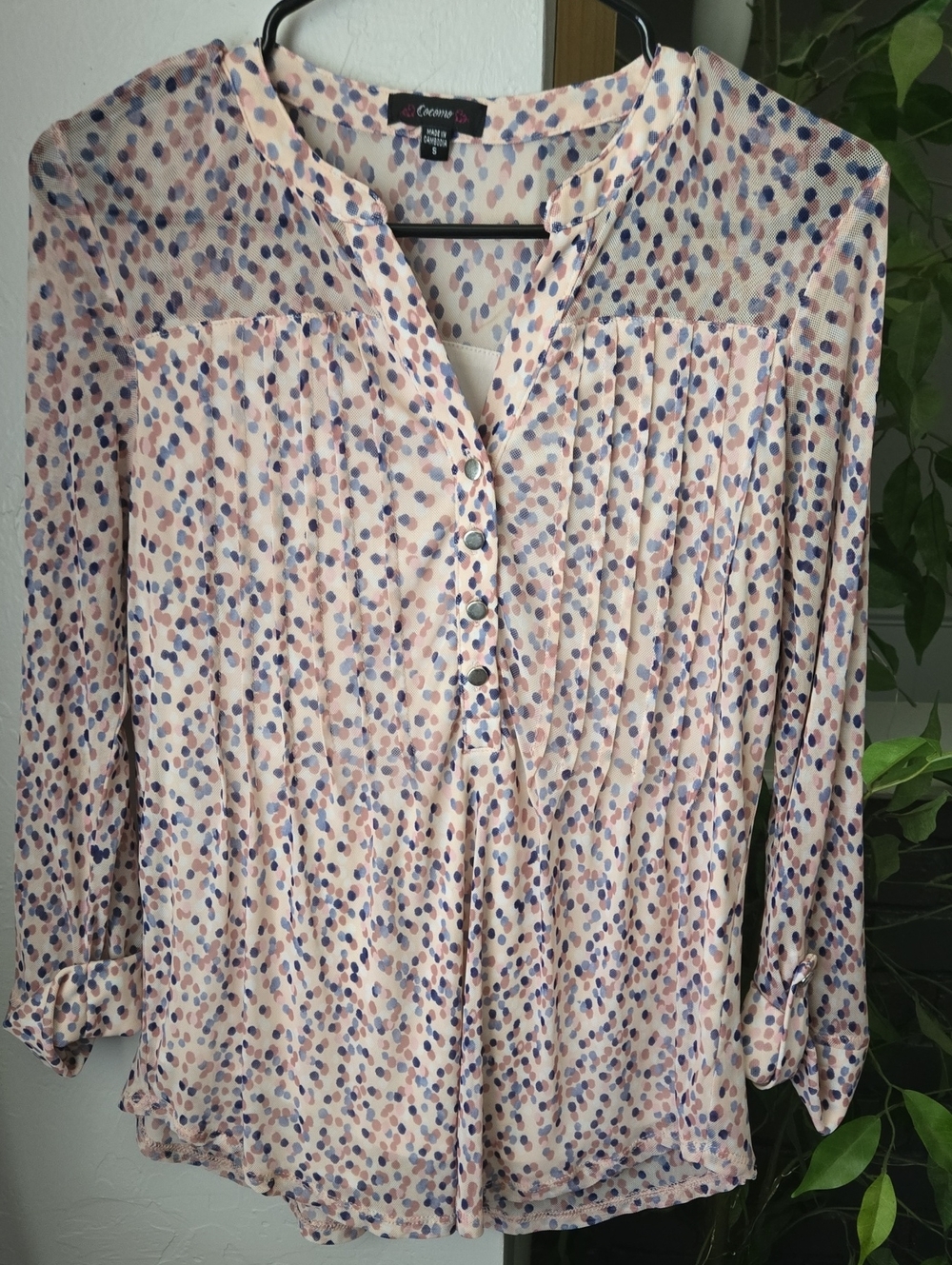 Cocomo Pink Multi-Spot Pleated Button Front Blouse